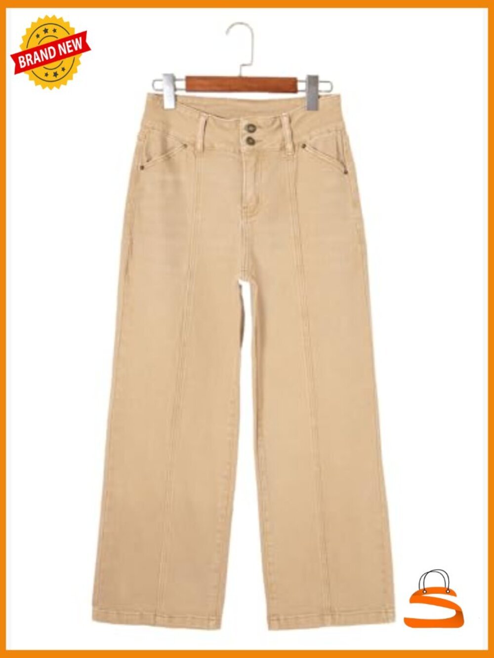 High Waisted Wide Leg Jeans Stretchy Straight Leg Denim Pants with Seamed Front - Picture 3 of 7
